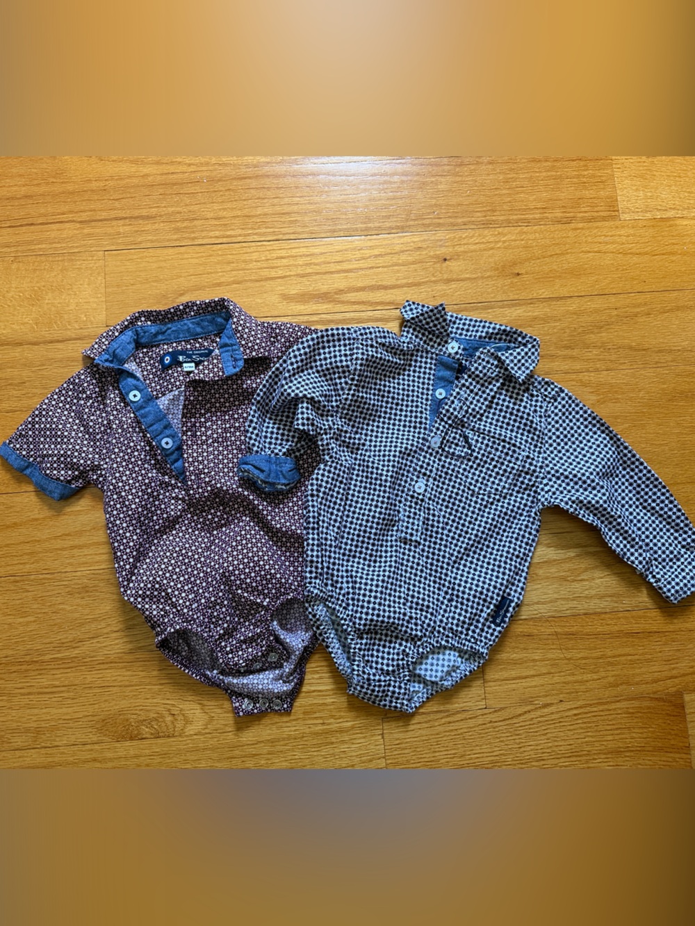 Ben Sherman Kids Burgundy and Blue Patterned One-Piece Bodysuits (2)